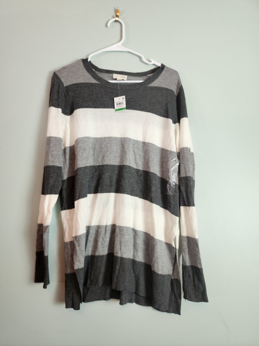 Maison Jules Gray, White & Dark Gray Striped Crewneck Sweater